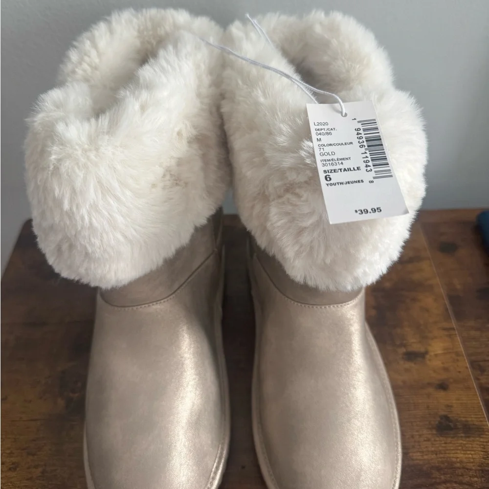 Children Place Boots Faux Fur Lined Metallic Boots for youth 6